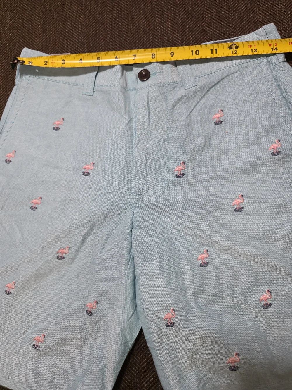 J. Crew Light Blue Men’s Flamingo Embroidered Flat Front Shorts